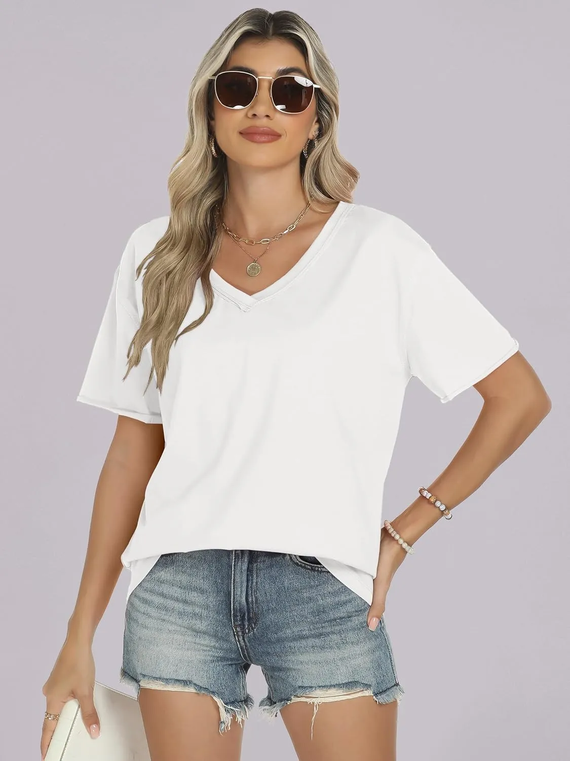 ANRABESS Womens Oversized V Neck T-Shirts Short Sleeve Tops Loose Fit Casual Summer Boxy Tee Shirts Trendy Clothes