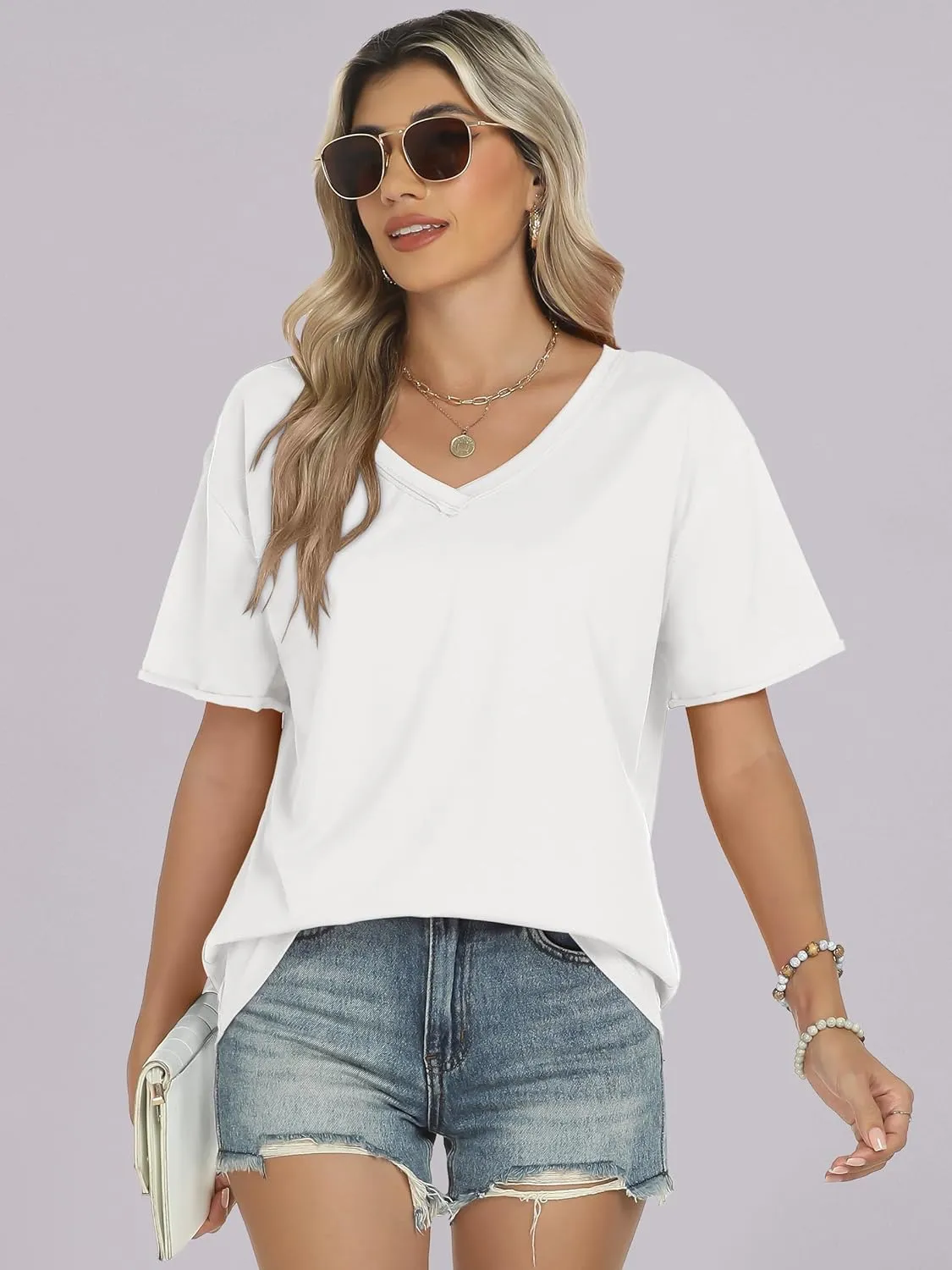 ANRABESS Womens Oversized V Neck T-Shirts Short Sleeve Tops Loose Fit Casual Summer Boxy Tee Shirts Trendy Clothes