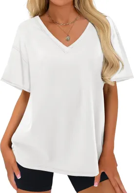 ANRABESS Womens Oversized V Neck T-Shirts Short Sleeve Tops Loose Fit Casual Summer Boxy Tee Shirts Trendy Clothes