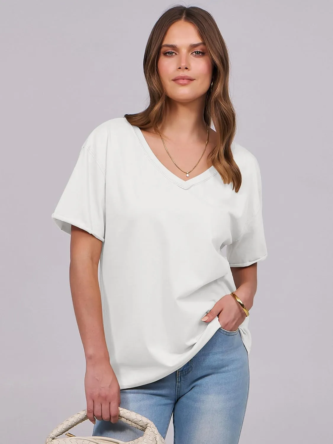 ANRABESS Womens Oversized V Neck T-Shirts Short Sleeve Tops Loose Fit Casual Summer Boxy Tee Shirts Trendy Clothes