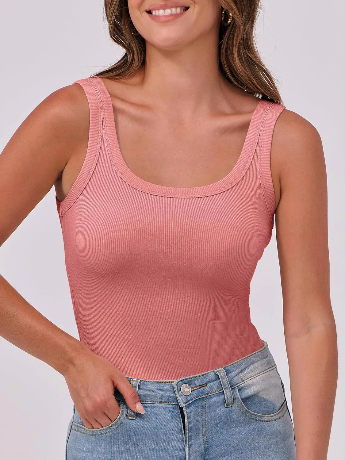 ANRABESS Womens Sleeveless Scoop Neck Tank Top Ribbed Fitted Summer Basic Slim Cute Tops 2025
