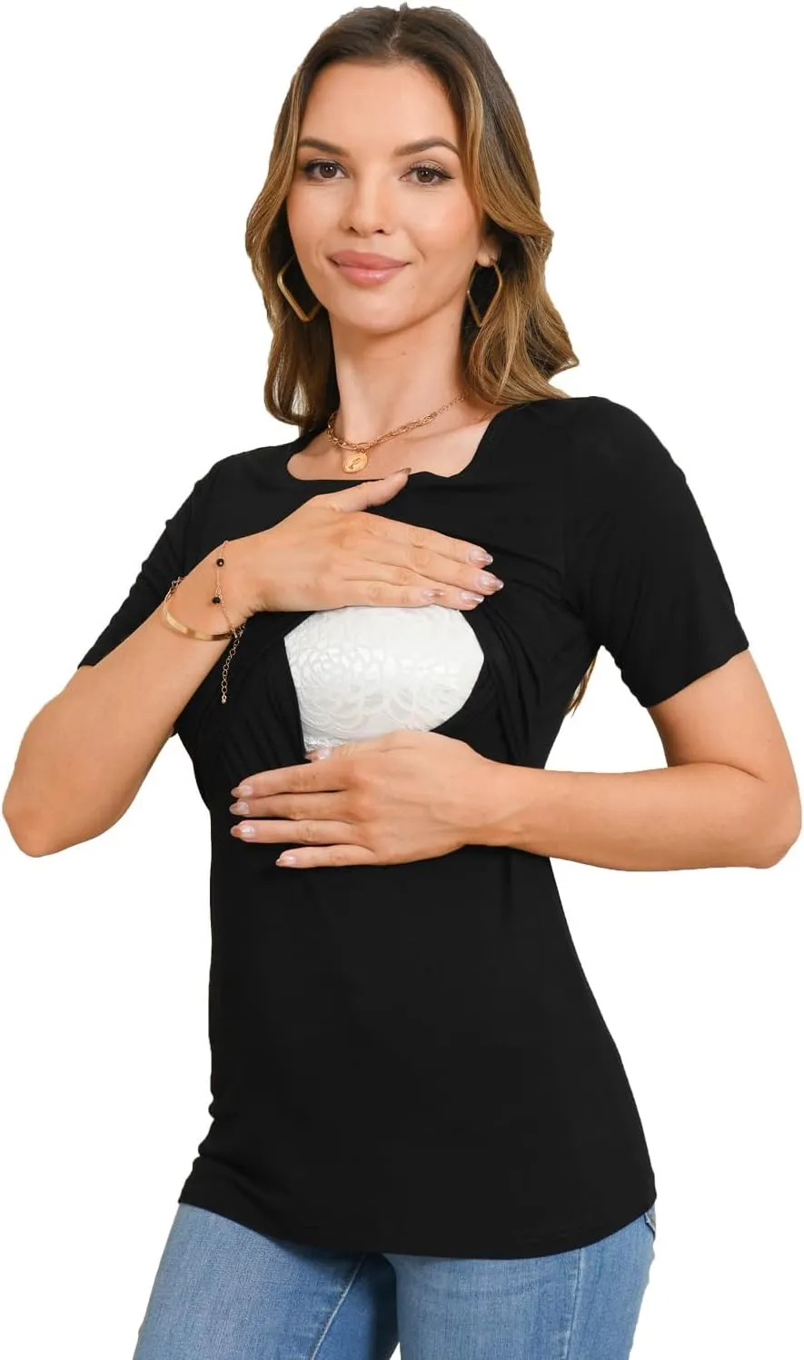 Bearsland Women's 3 Packs Maternity Nursing Tops Short Sleeve Breastfeeding Shirts
