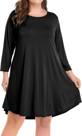 BELAROI Womens Fall Dresses 3/4 Sleeve Plus Size Casual Swing Loose Tunic Dress with Pockets