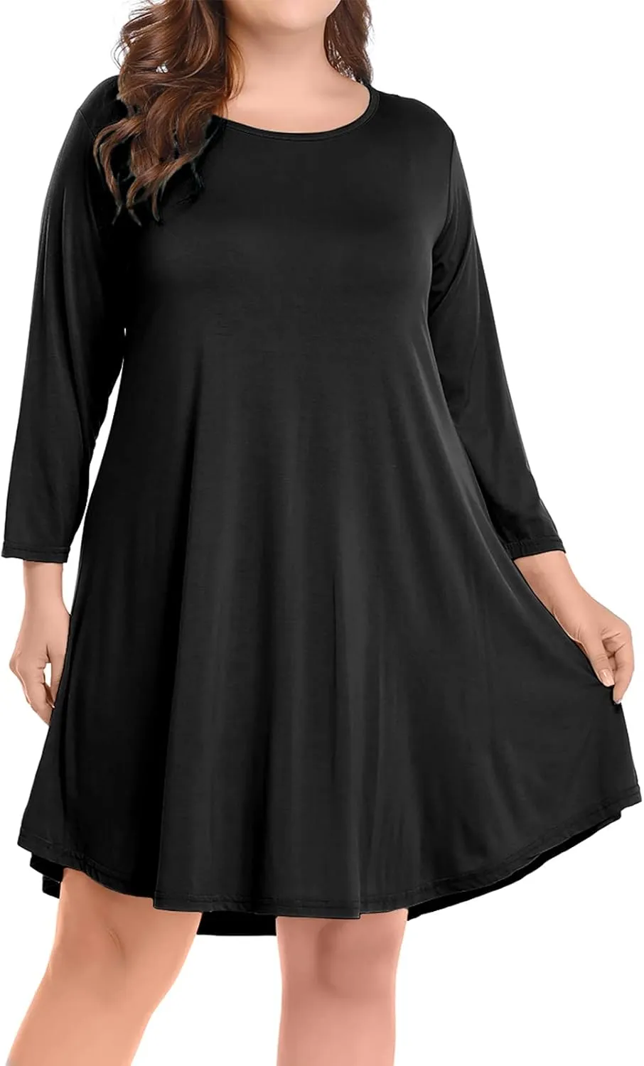 BELAROI Womens Fall Dresses 3/4 Sleeve Plus Size Casual Swing Loose Tunic Dress with Pockets