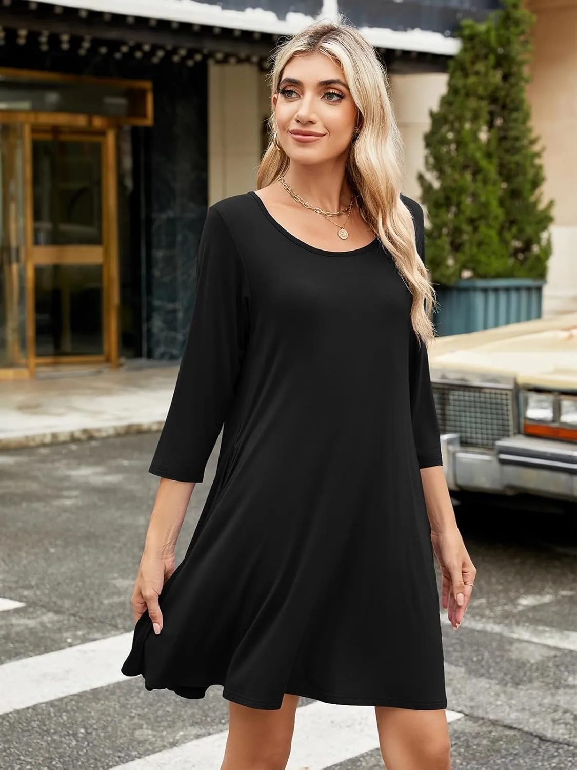 BELAROI Womens Fall Dresses 3/4 Sleeve Plus Size Casual Swing Loose Tunic Dress with Pockets