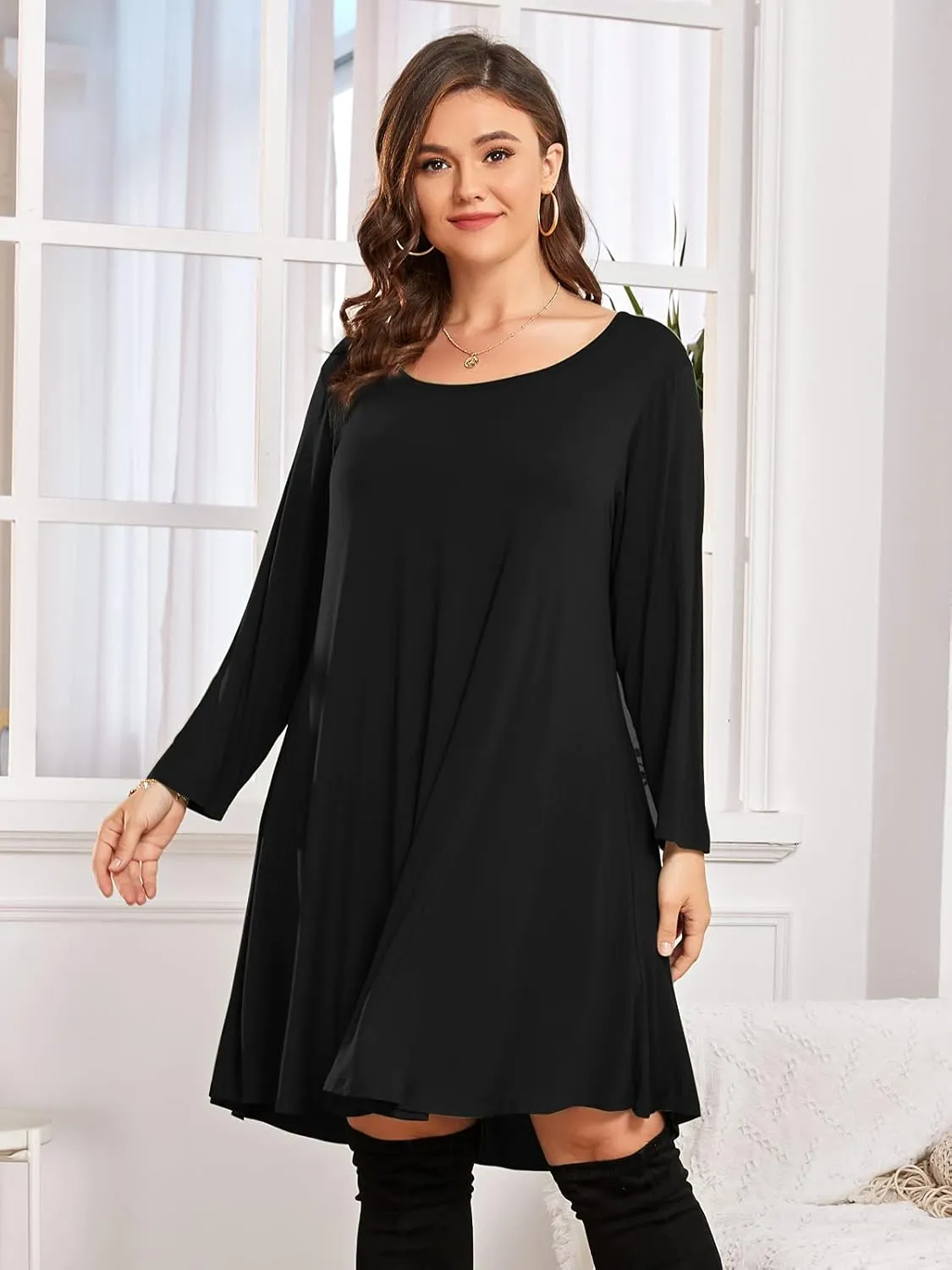 BELAROI Womens Fall Dresses 3/4 Sleeve Plus Size Casual Swing Loose Tunic Dress with Pockets
