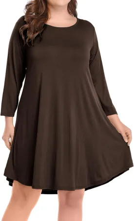 BELAROI Womens Fall Dresses 3/4 Sleeve Plus Size Casual Swing Loose Tunic Dress with Pockets