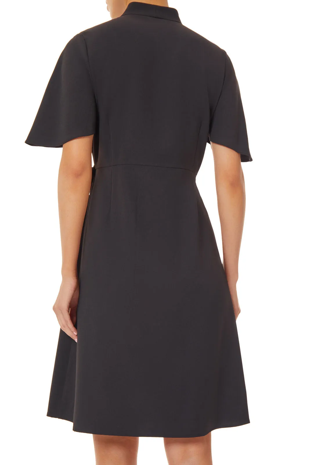 Butterfly Sleeve Crepe de Chine Wrap Dress, Black
