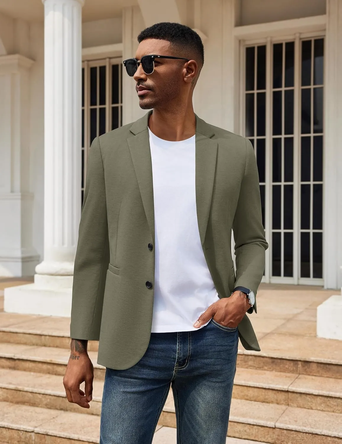 COOFANDY Men's Casual Knit Blazer Two Button Lightweight Sport Coats Suit Jacket