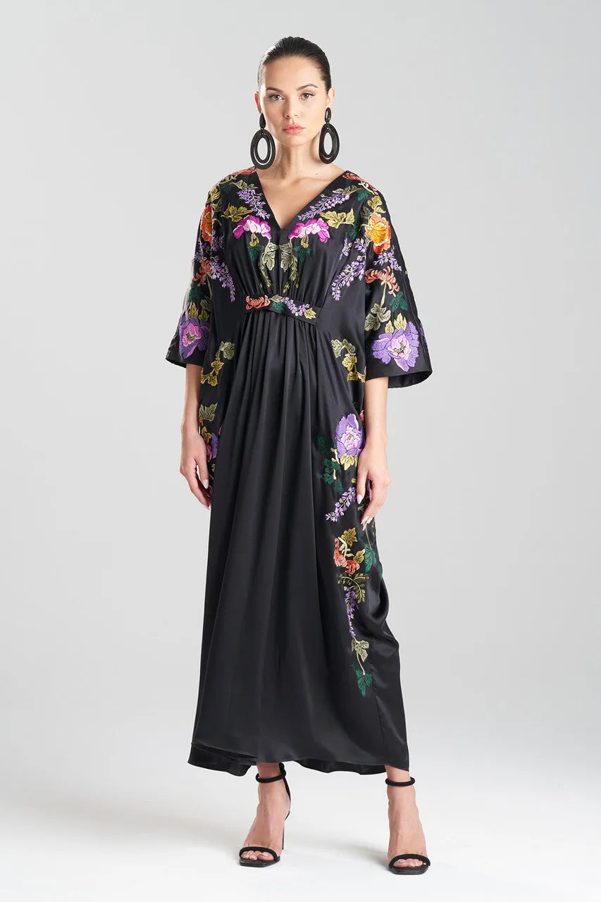 Couture Kairaku Garden Embroidered Silk Caftan