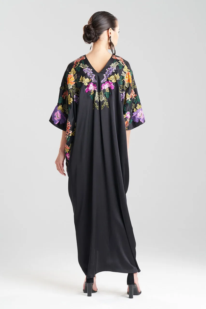 Couture Kairaku Garden Embroidered Silk Caftan