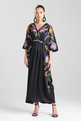 Couture Kairaku Garden Embroidered Silk Caftan