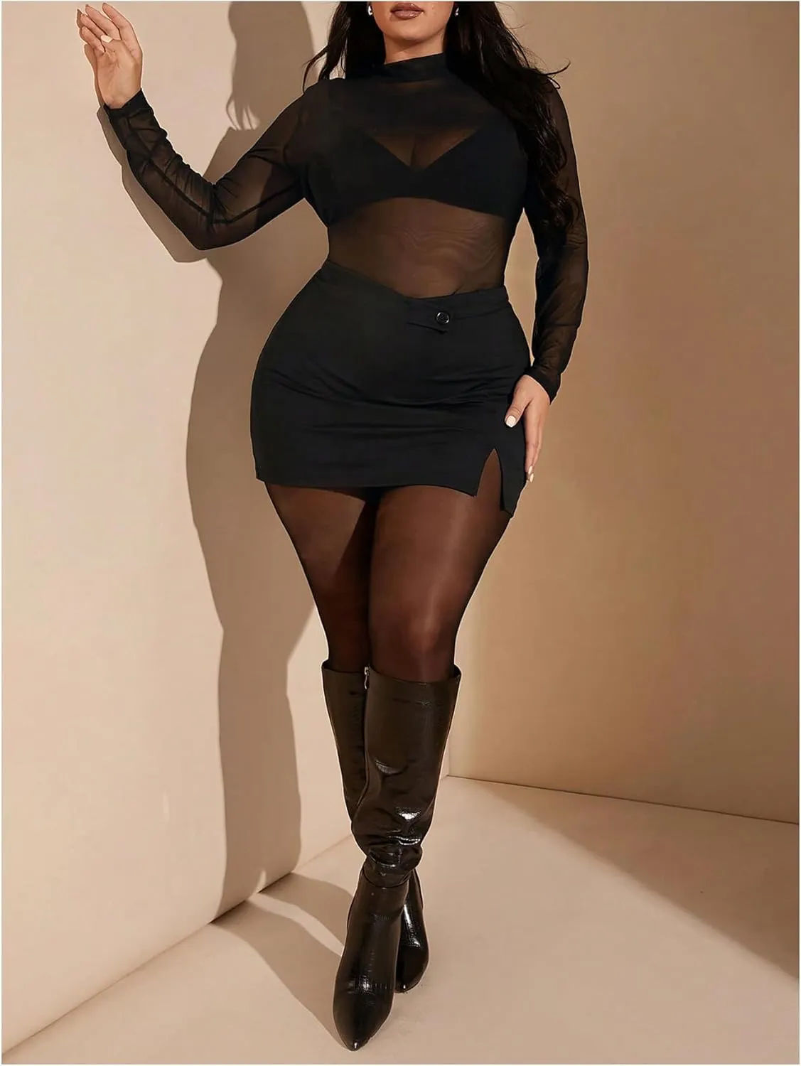 Floerns Women's Plus Size High Waist Mini Skirts Split Bodycon Pencil Dresses