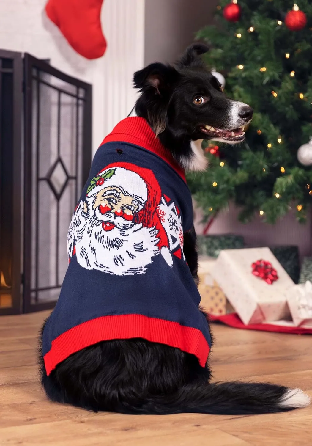 Fun Costumes Vintage Santa Dog Christmas Sweater with Knit Graphics - Holiday Apparel for Small, Medium, and Large Dogs XL