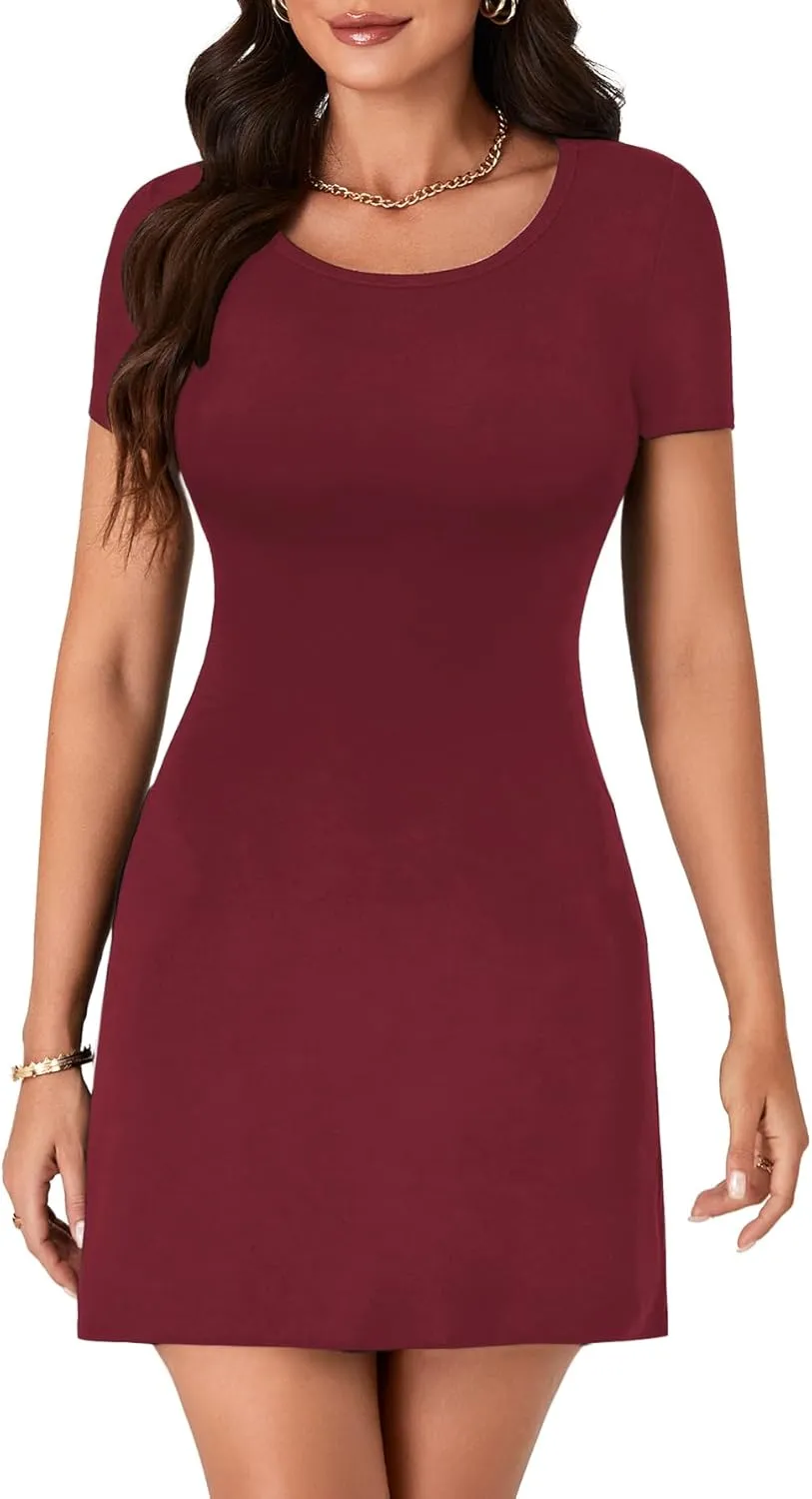 KIFOVEN Women's Summer Short Sleeve Mini Dress Basic Slim Fit Casual T Shirt A-line Short Dress