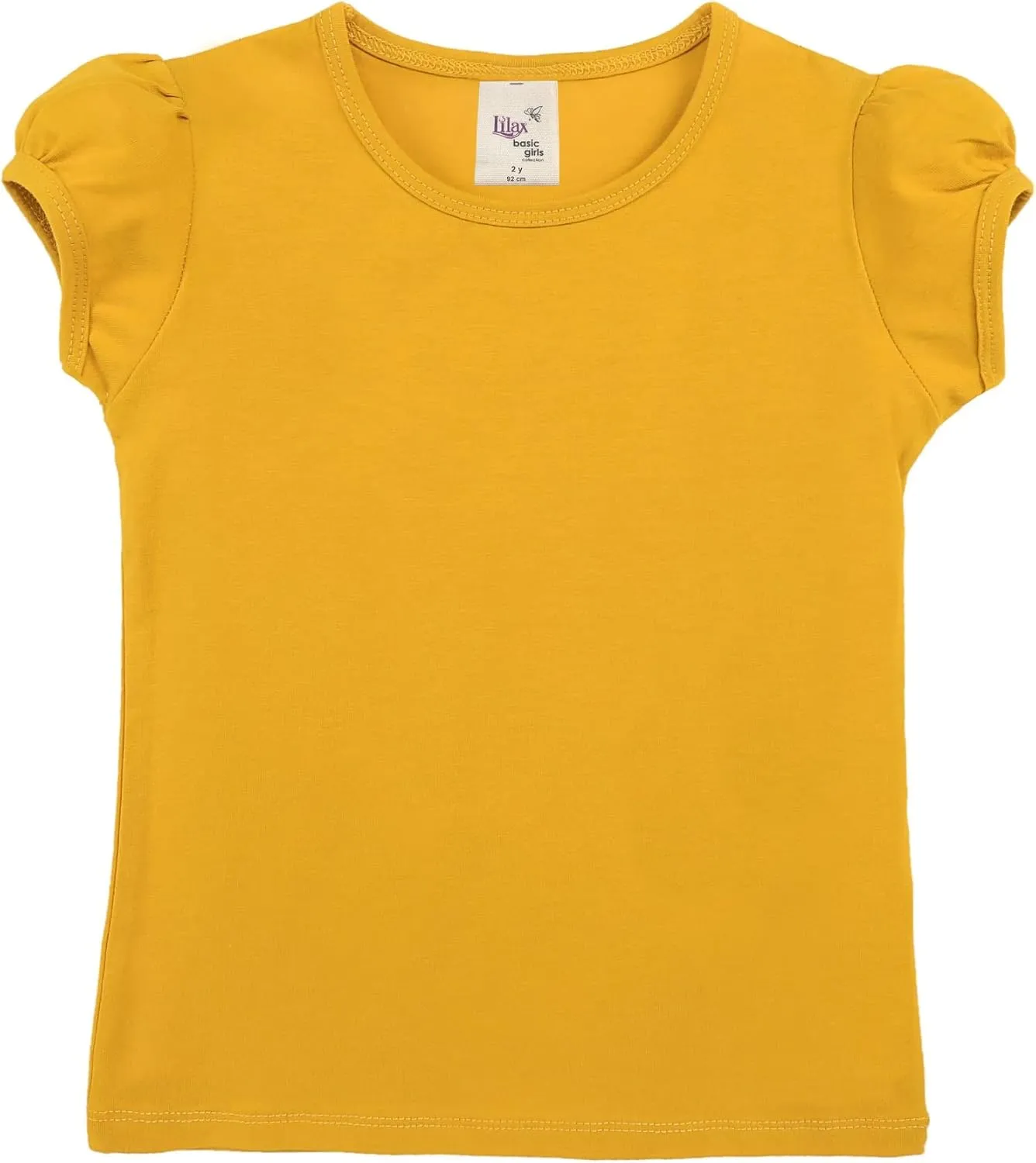 Lilax Girls' Basic Short Puff Sleeve Round Neck Cotton T-Shirt