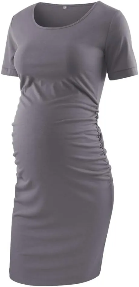 Liu & Qu Women's Maternity Bodycon Ruched Side Dress Casual Short & 3/4 Sleeve Dress for Daily Wearing Or Baby Shower
