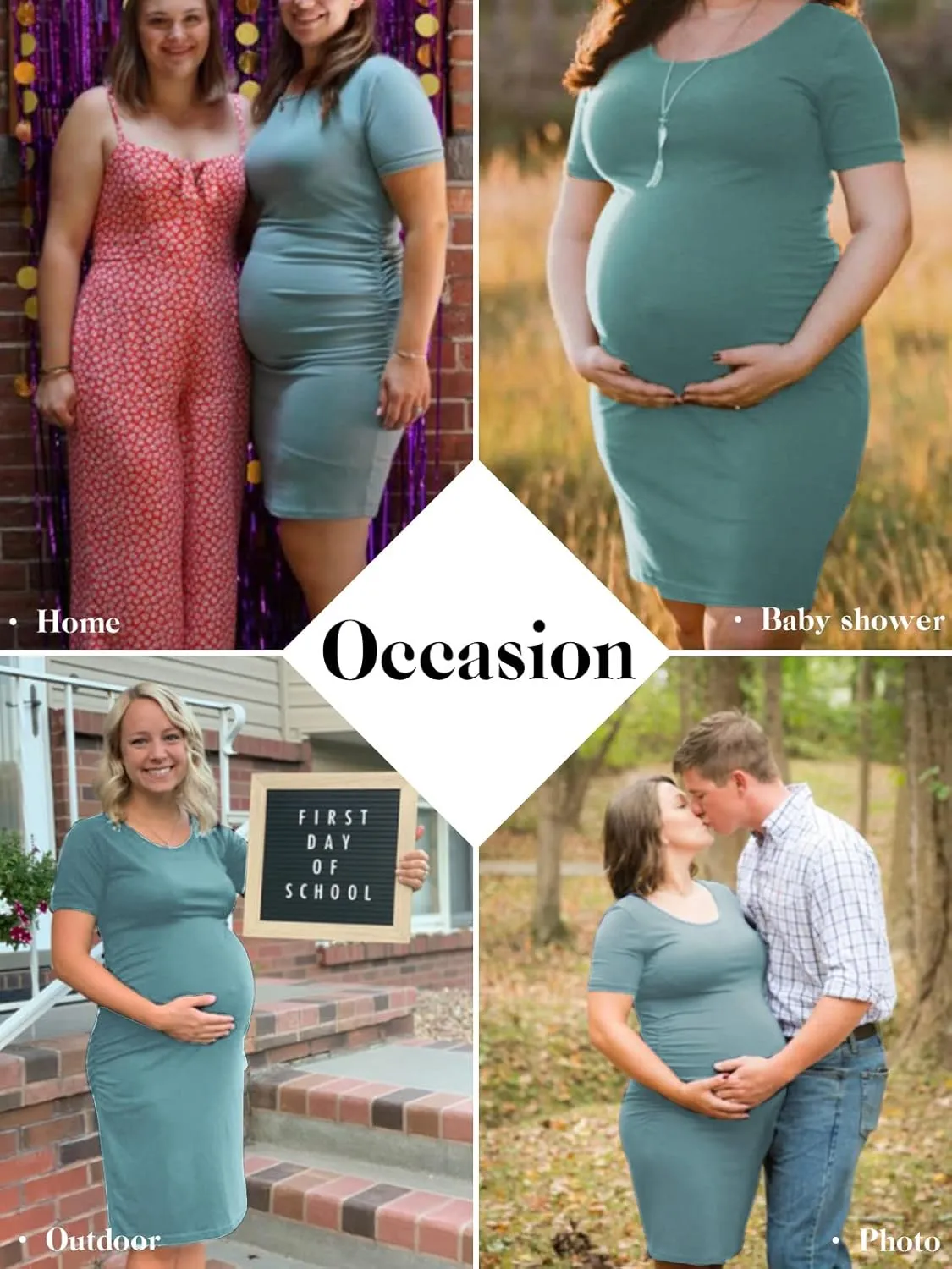Liu & Qu Women's Maternity Bodycon Ruched Side Dress Casual Short & 3/4 Sleeve Dress for Daily Wearing Or Baby Shower