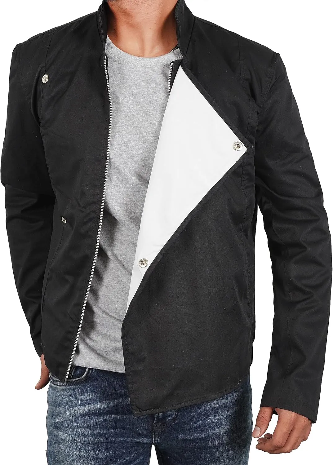 Mens 80s Cosplay Costume Biker Black Cotton Jacket Front Flap Style Cotton Motocycle Jacket
