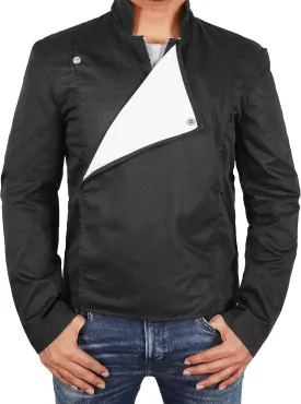 Mens 80s Cosplay Costume Biker Black Cotton Jacket Front Flap Style Cotton Motocycle Jacket