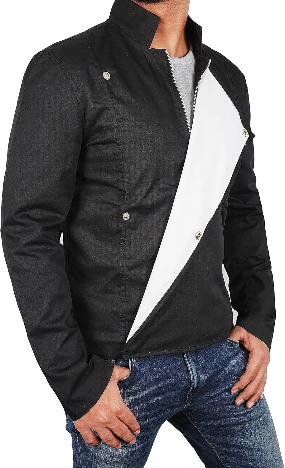 Mens 80s Cosplay Costume Biker Black Cotton Jacket Front Flap Style Cotton Motocycle Jacket
