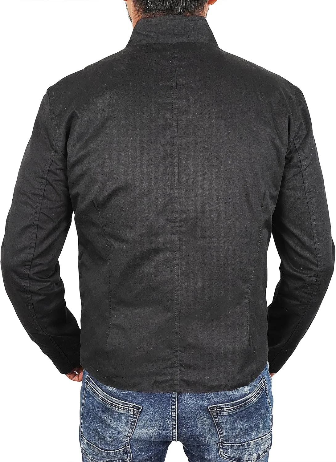 Mens 80s Cosplay Costume Biker Black Cotton Jacket Front Flap Style Cotton Motocycle Jacket