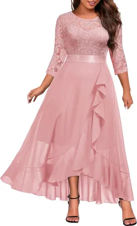 Miusol Women's Plus Size Elegant Ruffle Floral Lace Bridesmaid Maxi Dress