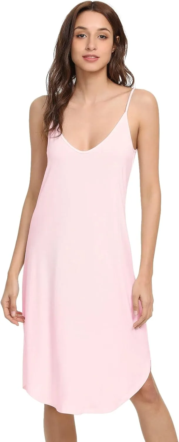 NACHILA Women's Full Slips for Under Dresses-Viscose Made from Bamboo, Adjustable Spaghetti Straps Cami Slip Dress