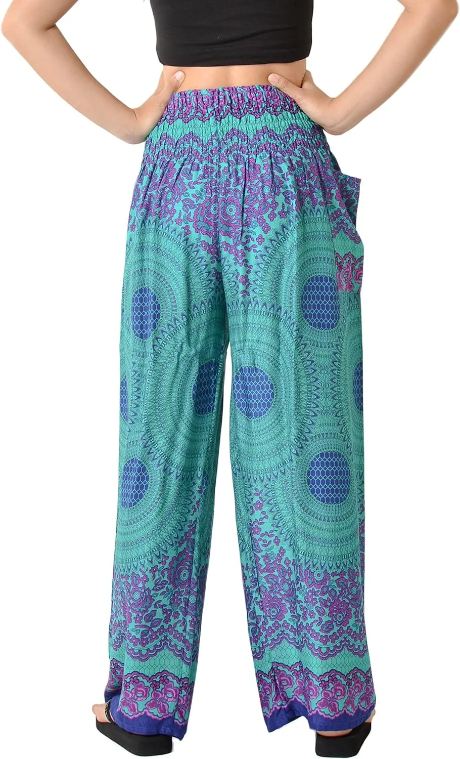 Orient Trail Open Ankle Wide Leg Harem Pants with Pocket -Yoga Flowy Pants for Women US Size 0-24