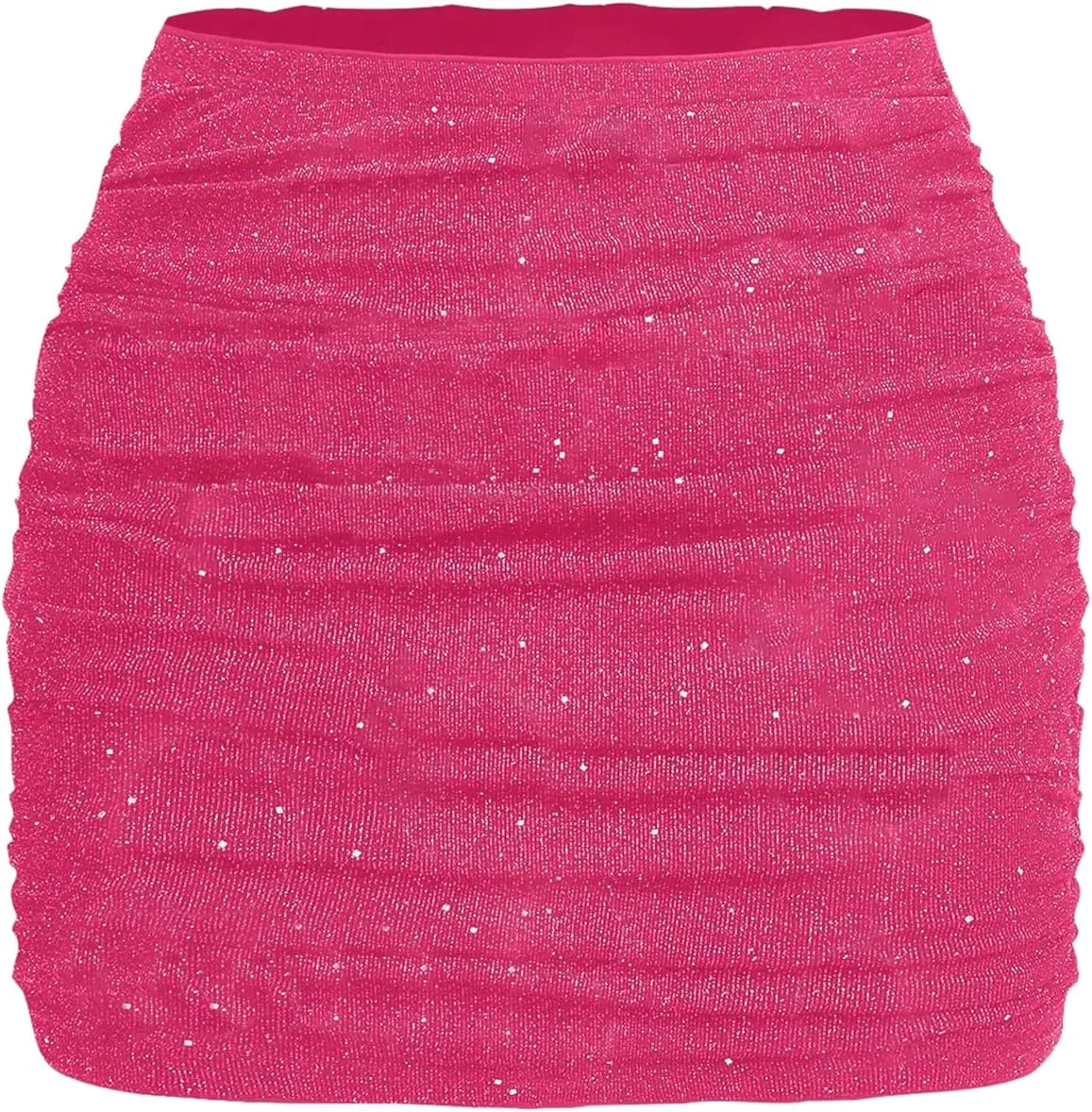 OYOANGLE Women's Plus Size Sparkly Ruched Bodycon Mini Skirt Elastic High Waist Glitter Pencil Skirts