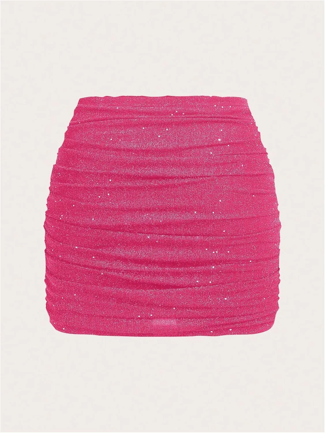 OYOANGLE Women's Plus Size Sparkly Ruched Bodycon Mini Skirt Elastic High Waist Glitter Pencil Skirts