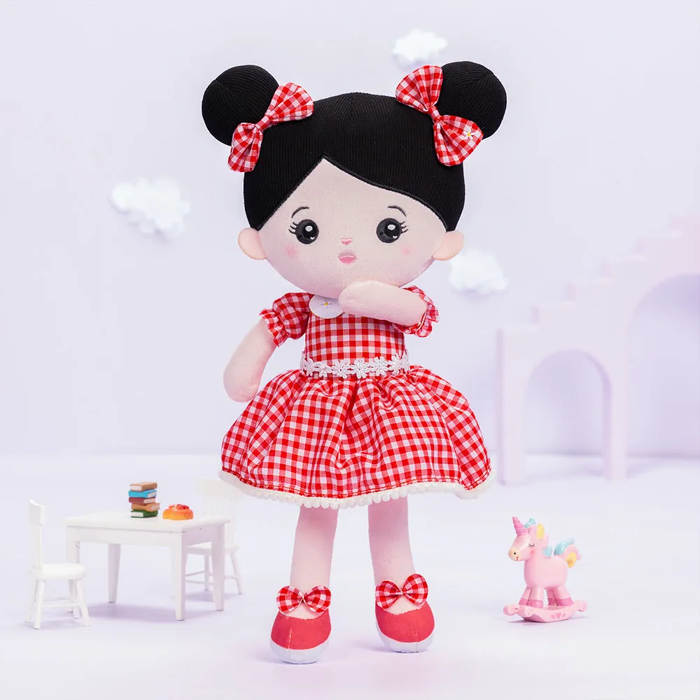 Personalized Abby Black Hair Girl Doll - Pink & Red