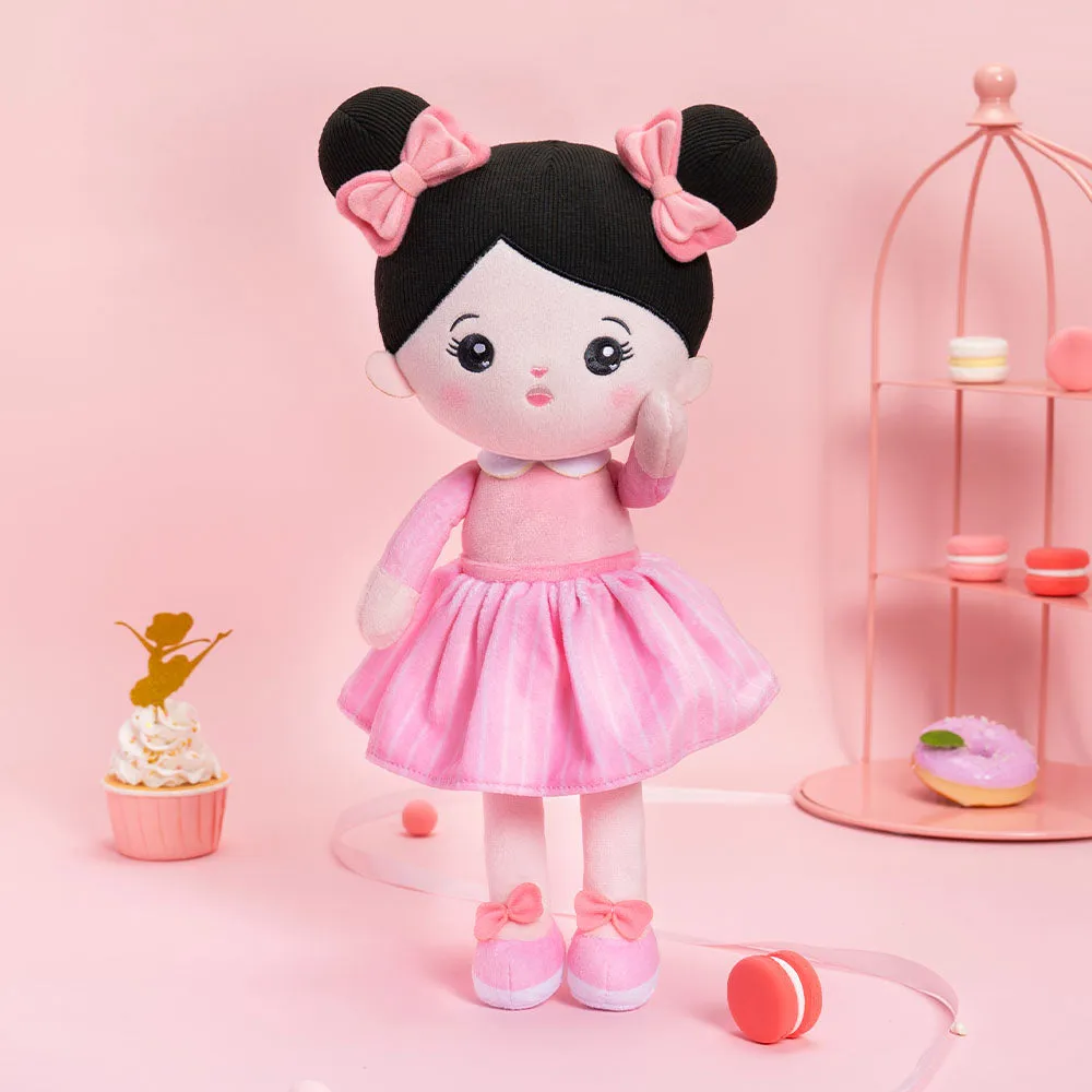 Personalized Abby Black Hair Girl Doll - Pink & Red