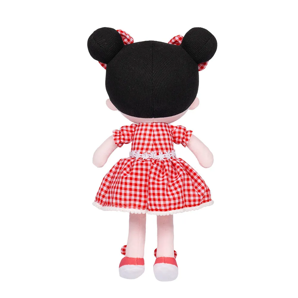 Personalized Abby Black Hair Girl Doll - Pink & Red