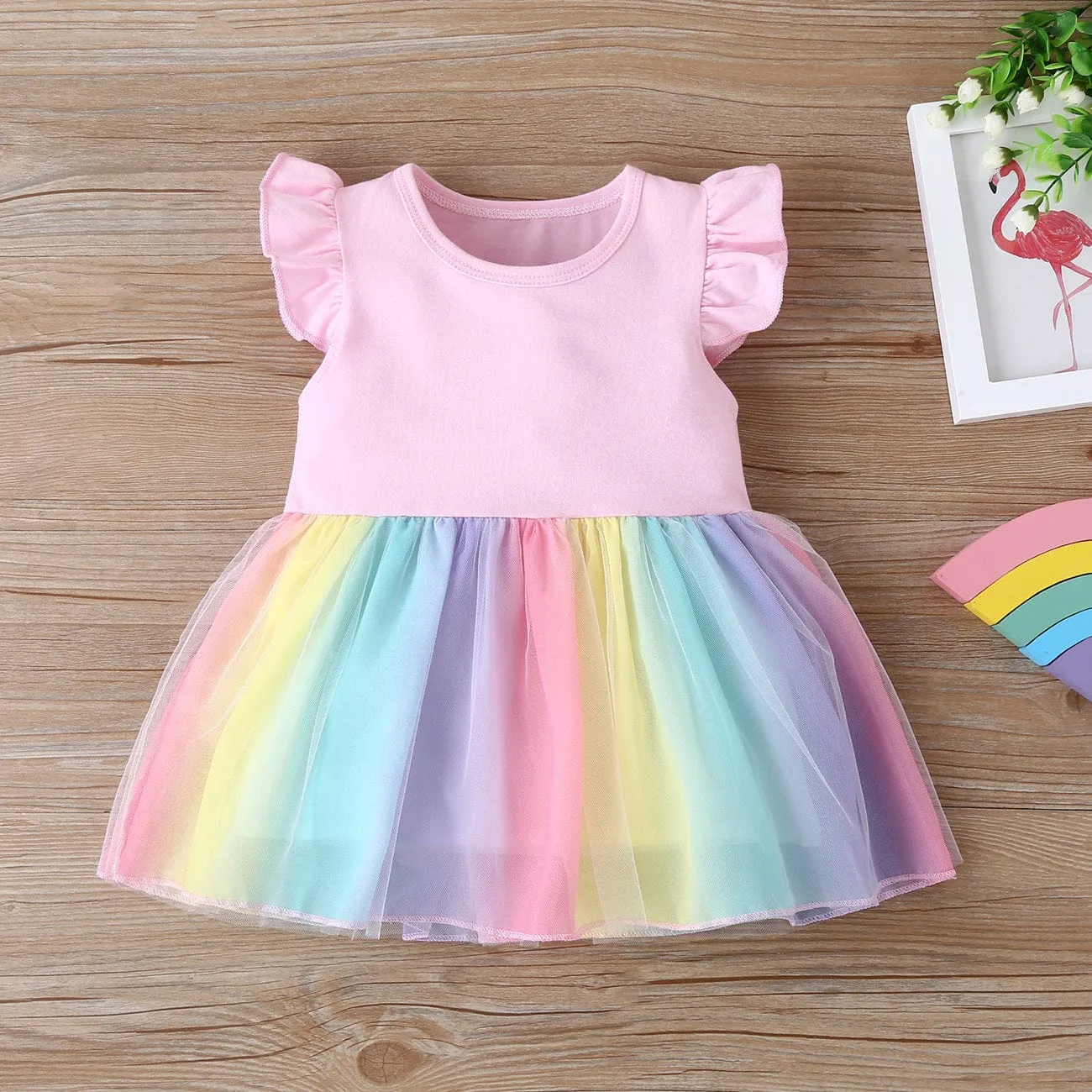 Personalized Abby Pink Doll with Pink Baby Rainbow Dress