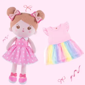 Personalized Abby Pink Doll with Pink Baby Rainbow Dress