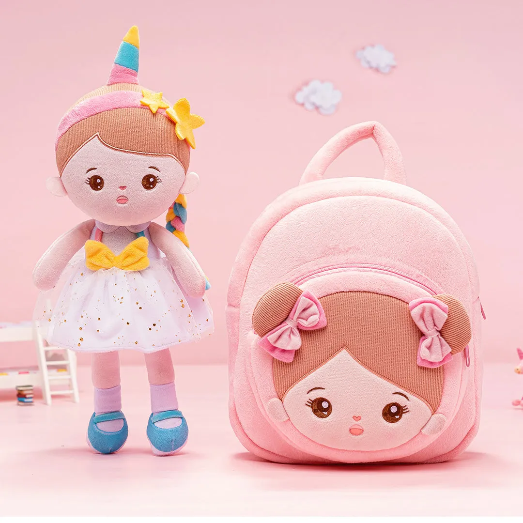 Personalized Abby White Unicorn Girl Doll   Backpack