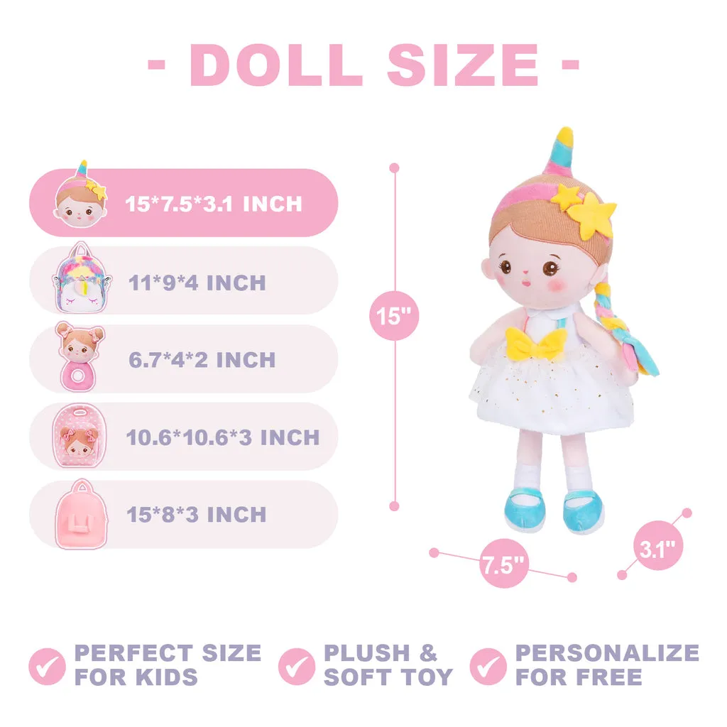 Personalized Abby White Unicorn Girl Doll   Backpack