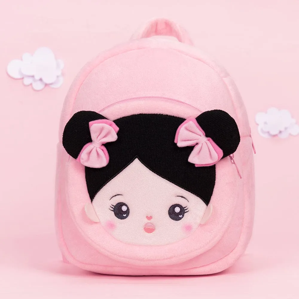 Personalized Black Hair Pink Plush Baby Girl Backpack