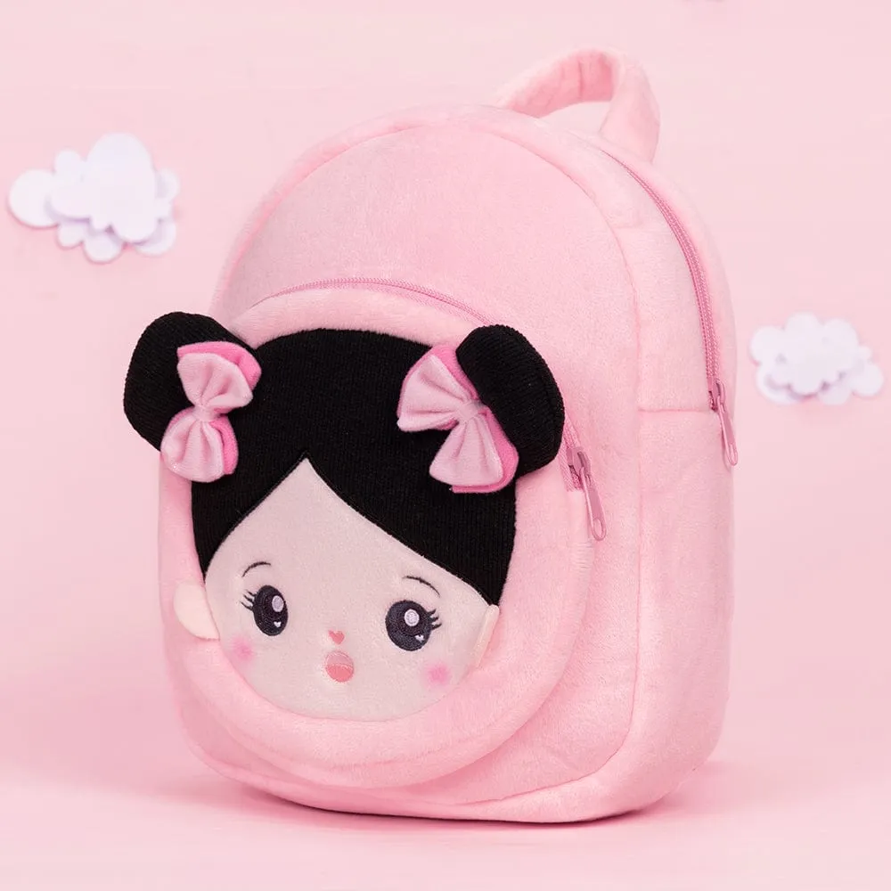 Personalized Black Hair Pink Plush Baby Girl Backpack