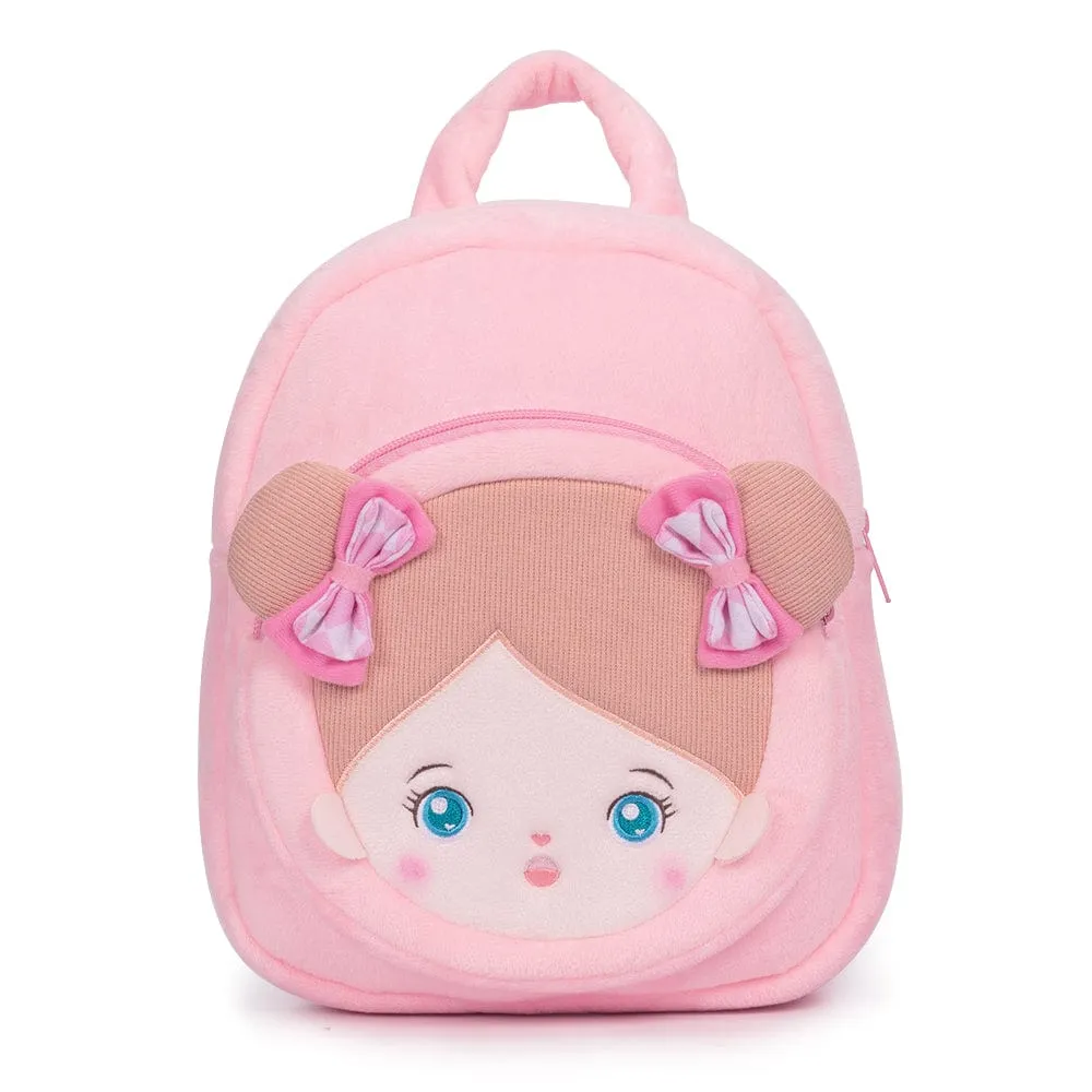 Personalized Blue Eyes Pink Plush Baby Girl Backpack