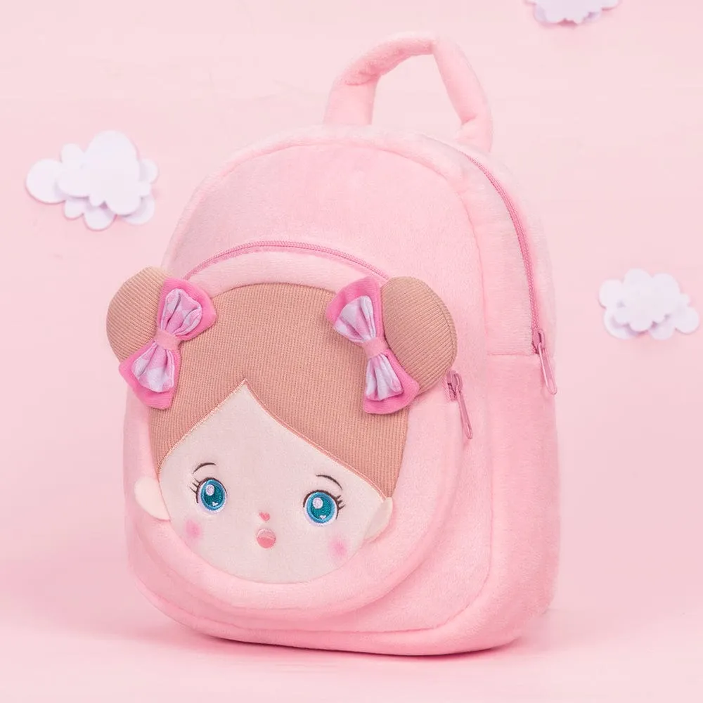 Personalized Blue Eyes Pink Plush Baby Girl Backpack