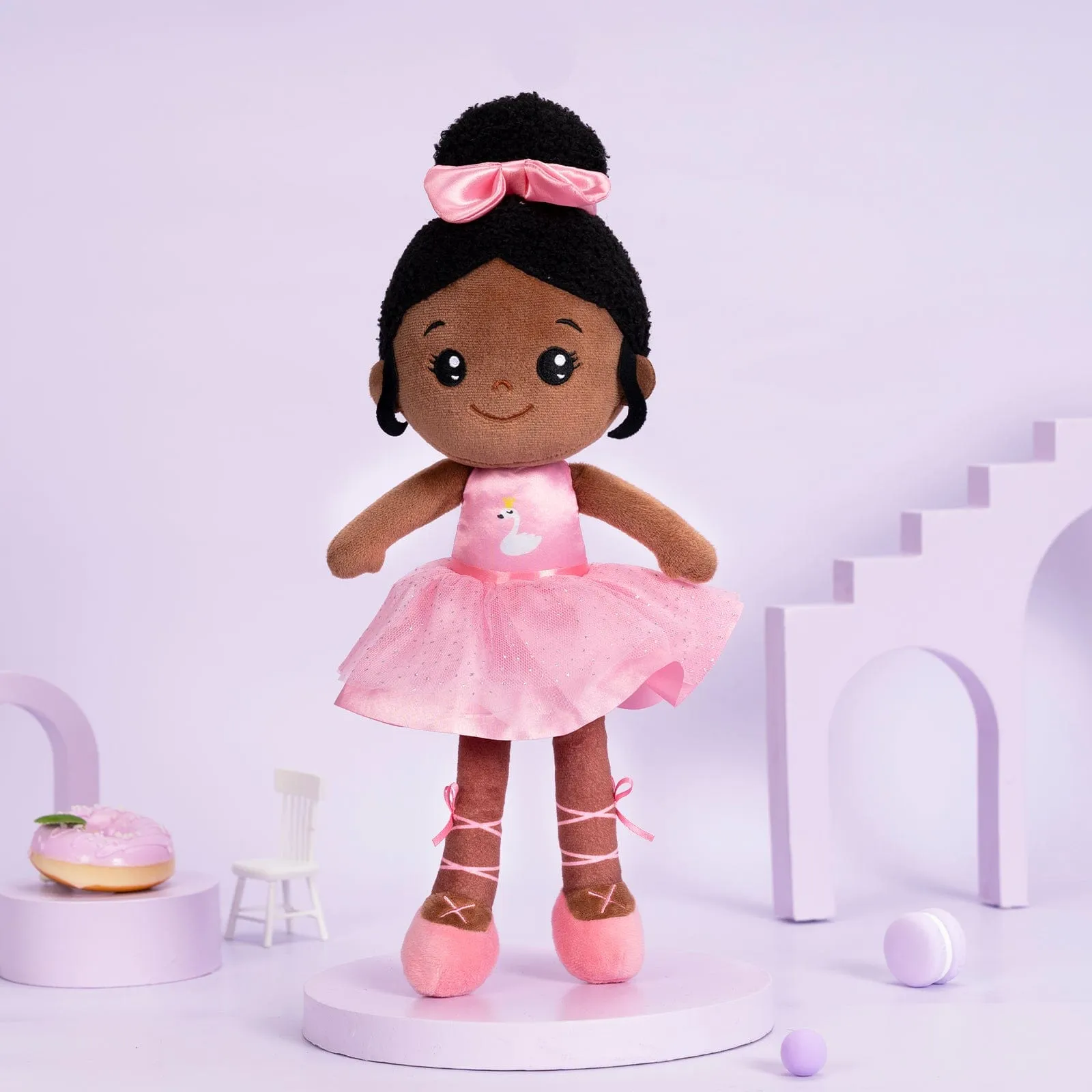 Personalized Deep Skin Tone Plush Pink Ballet Doll