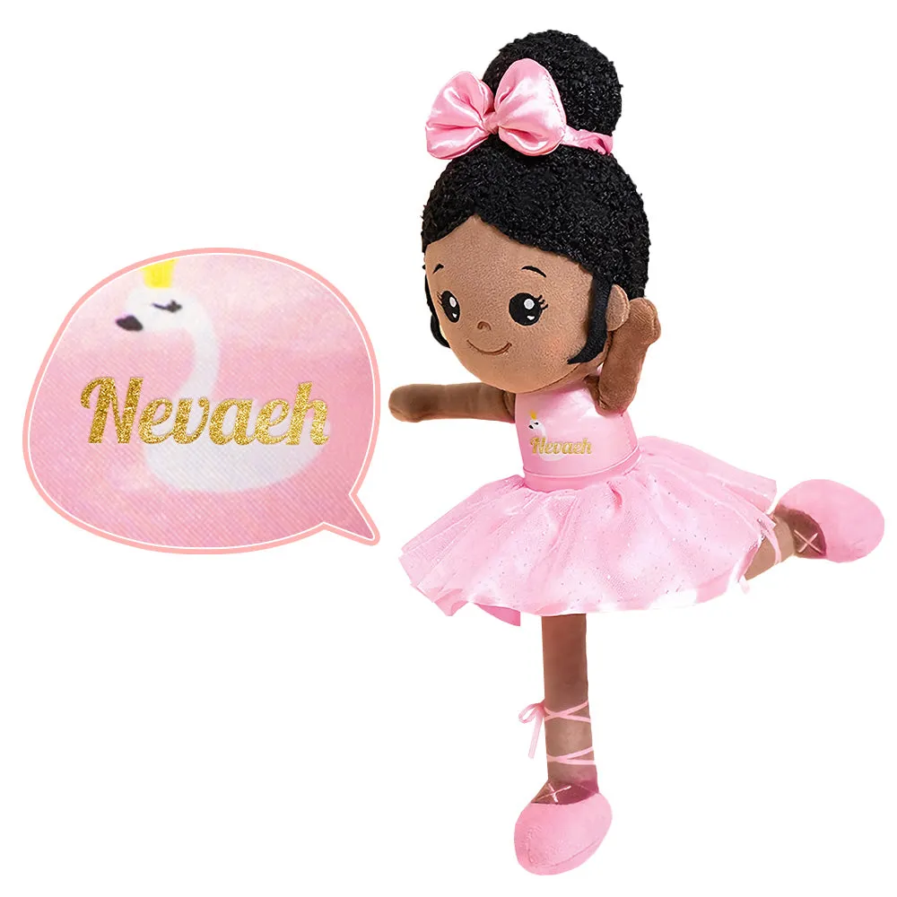 Personalized Deep Skin Tone Plush Pink Ballet Doll