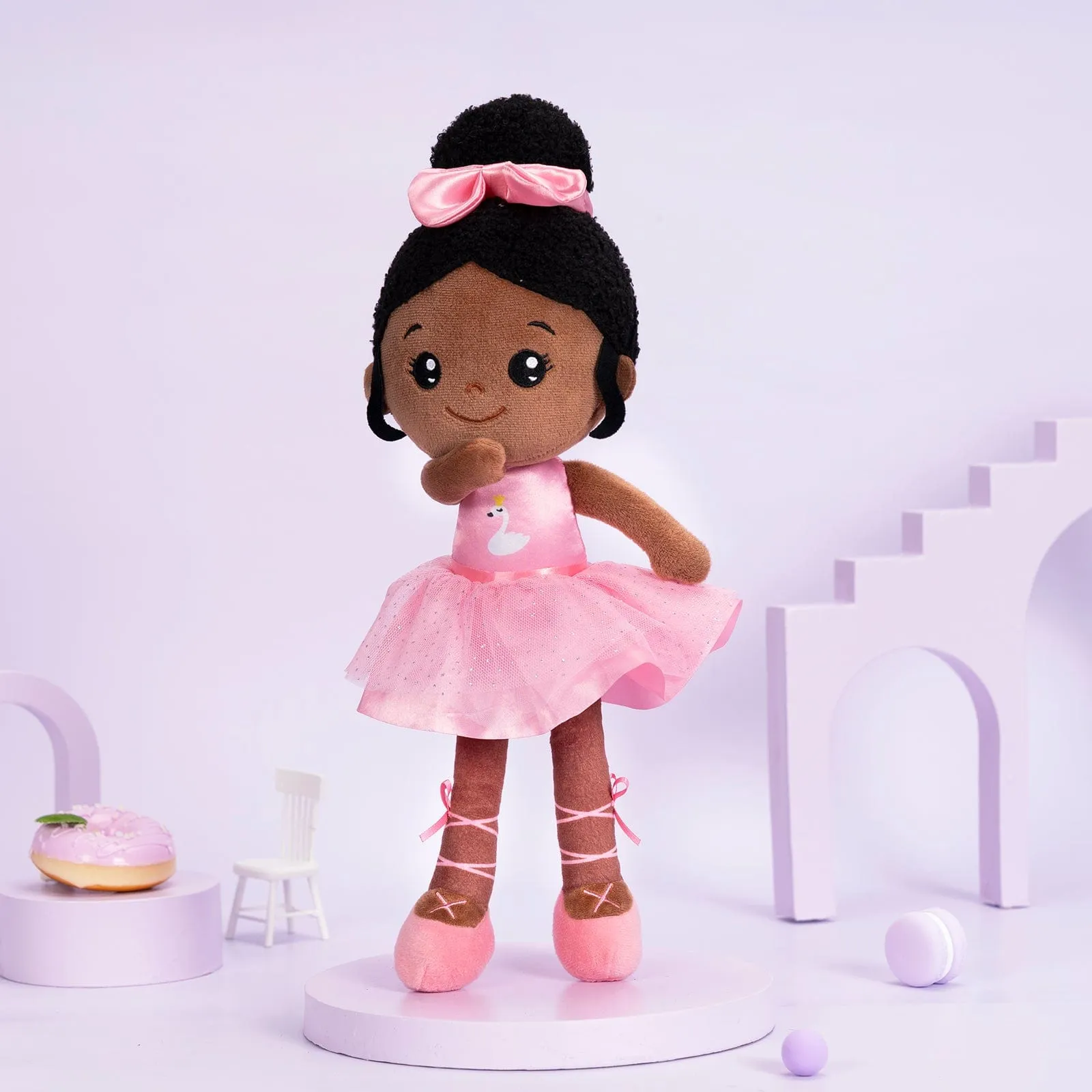 Personalized Deep Skin Tone Plush Pink Ballet Doll
