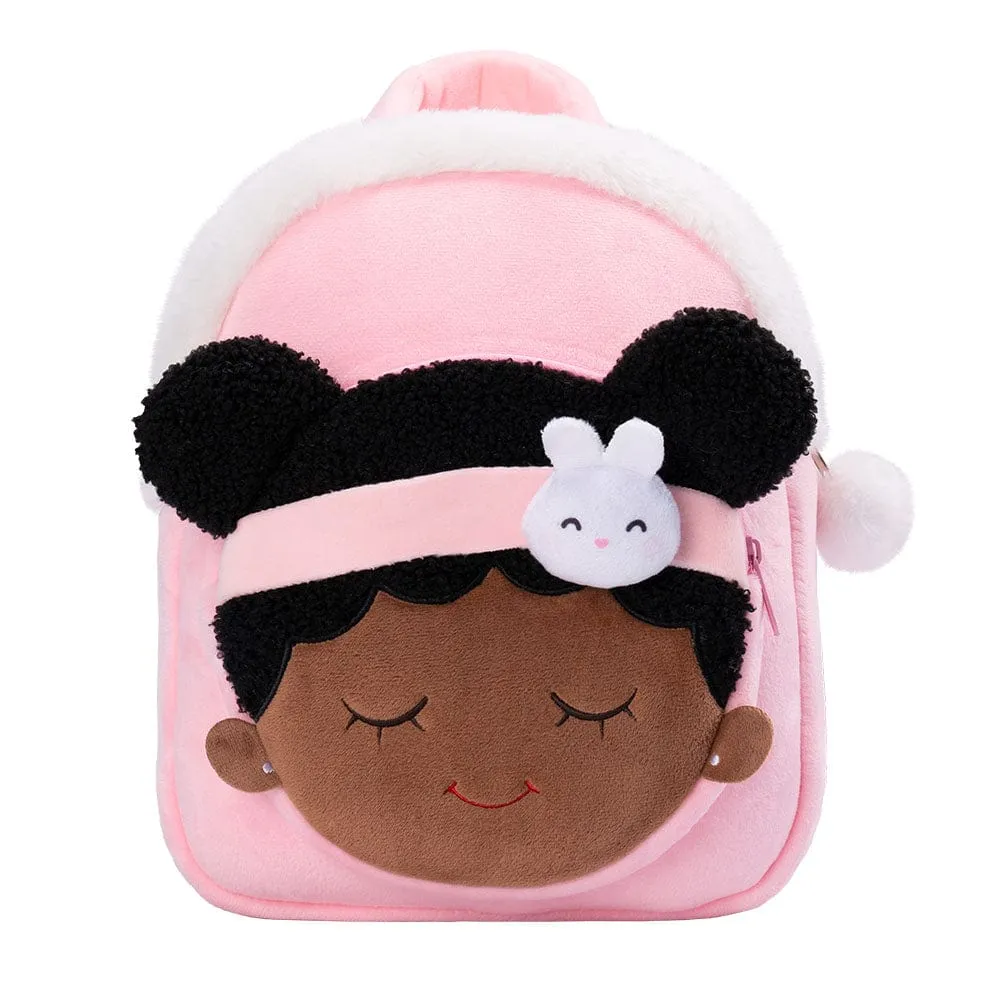 Personalized Deep Skin Tone Plush Pink Bunny Backpack