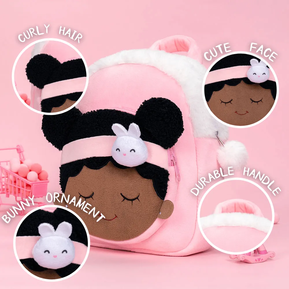 Personalized Deep Skin Tone Plush Pink Bunny Backpack