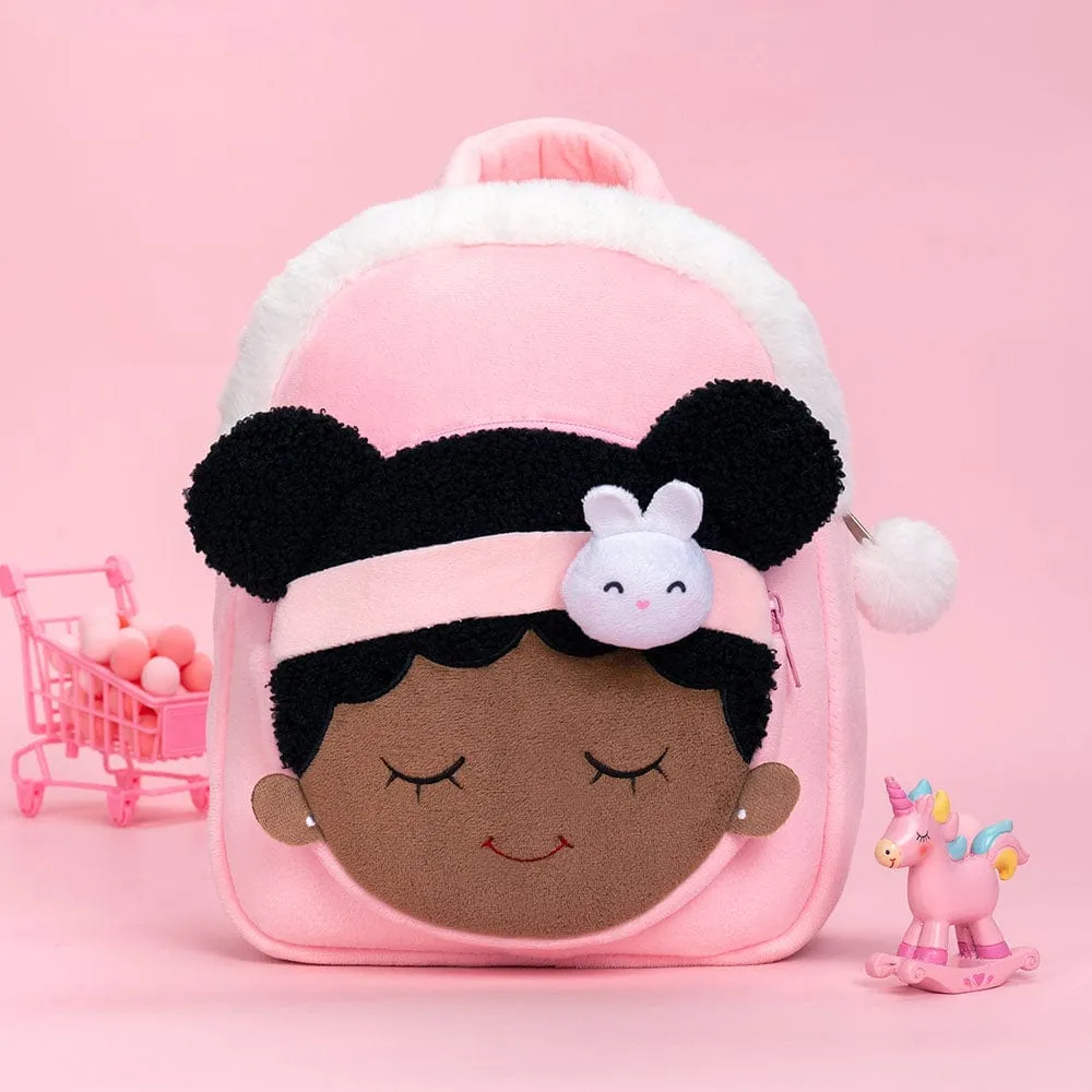 Personalized Deep Skin Tone Plush Pink Bunny Backpack