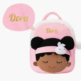 Personalized Deep Skin Tone Plush Pink Bunny Backpack