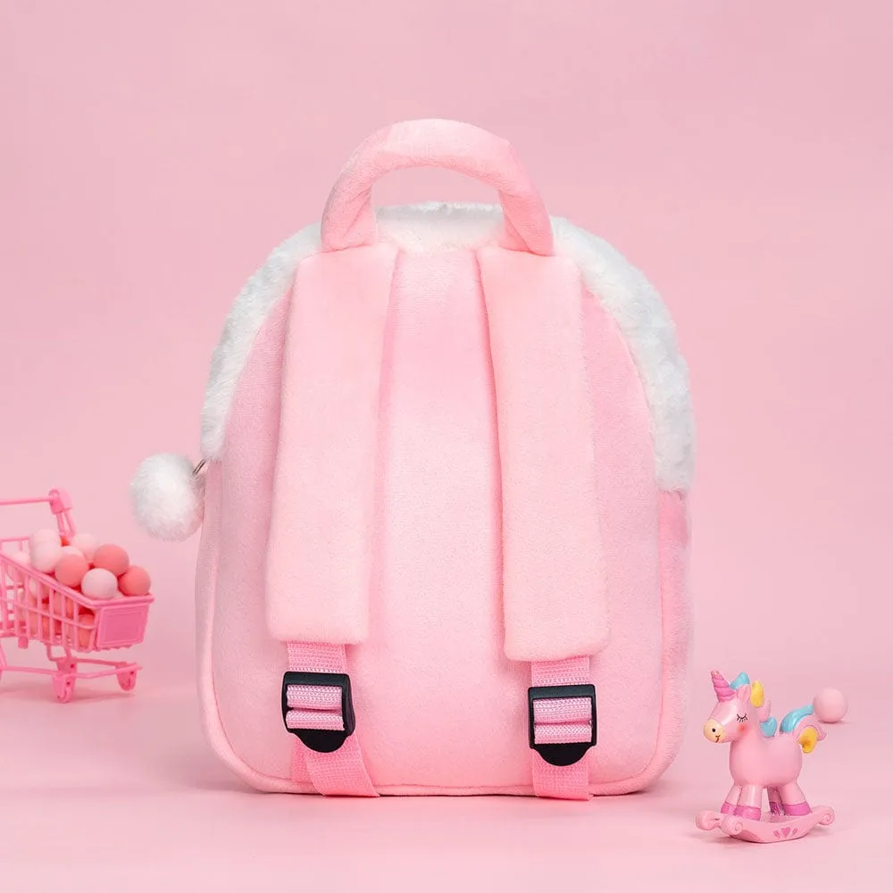 Personalized Deep Skin Tone Plush Pink Bunny Backpack